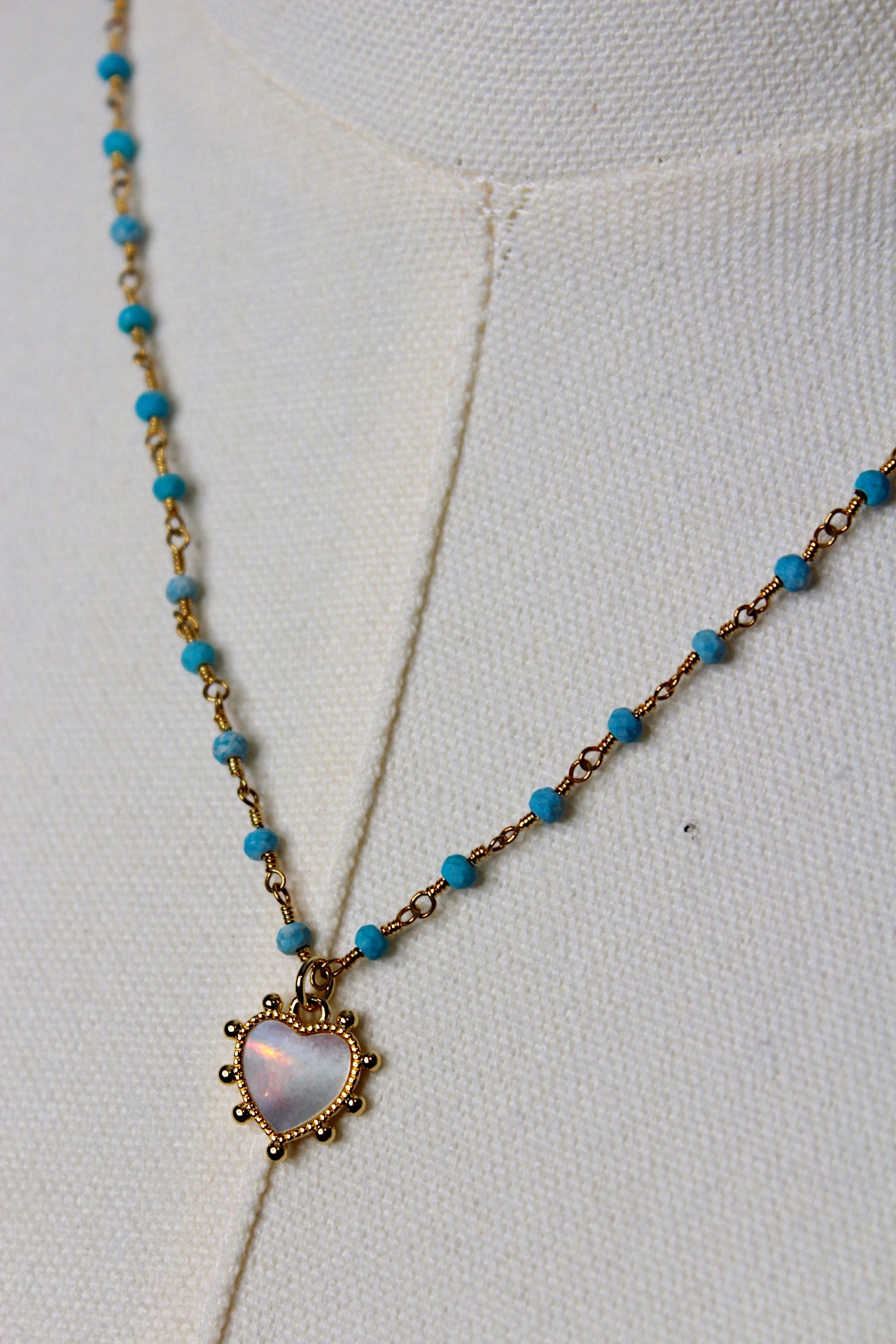 Turquoise Rosary + Heart Necklace