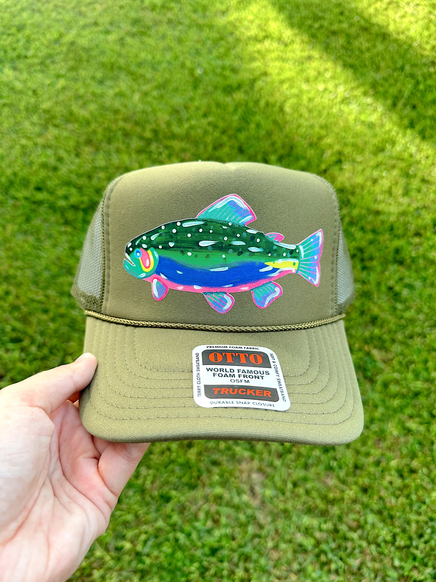 Madeline’s Olive Fish Tales Trucker Hat