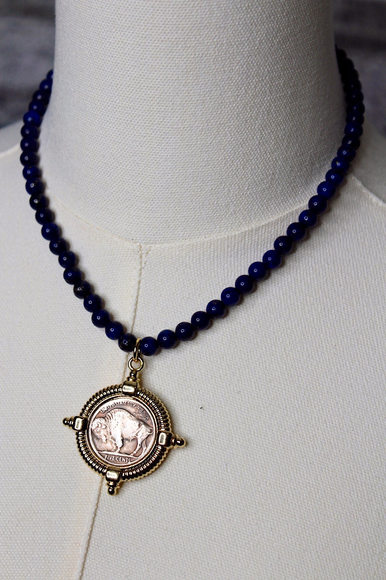 Buffalo Lapis Beaded Necklace