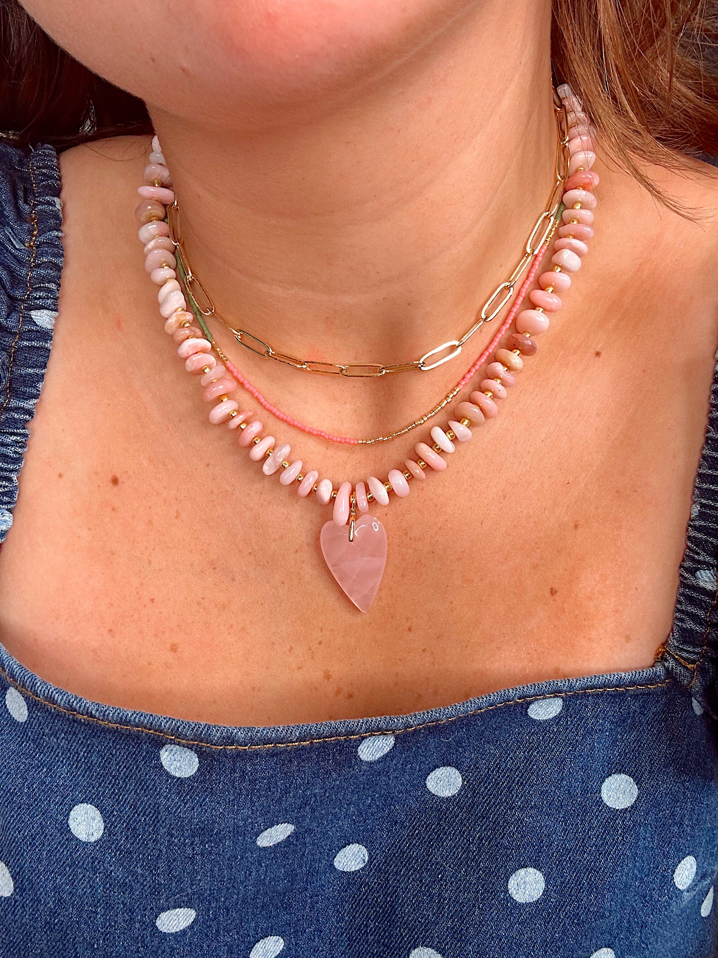 Hattie Pink Opal Heart Necklace