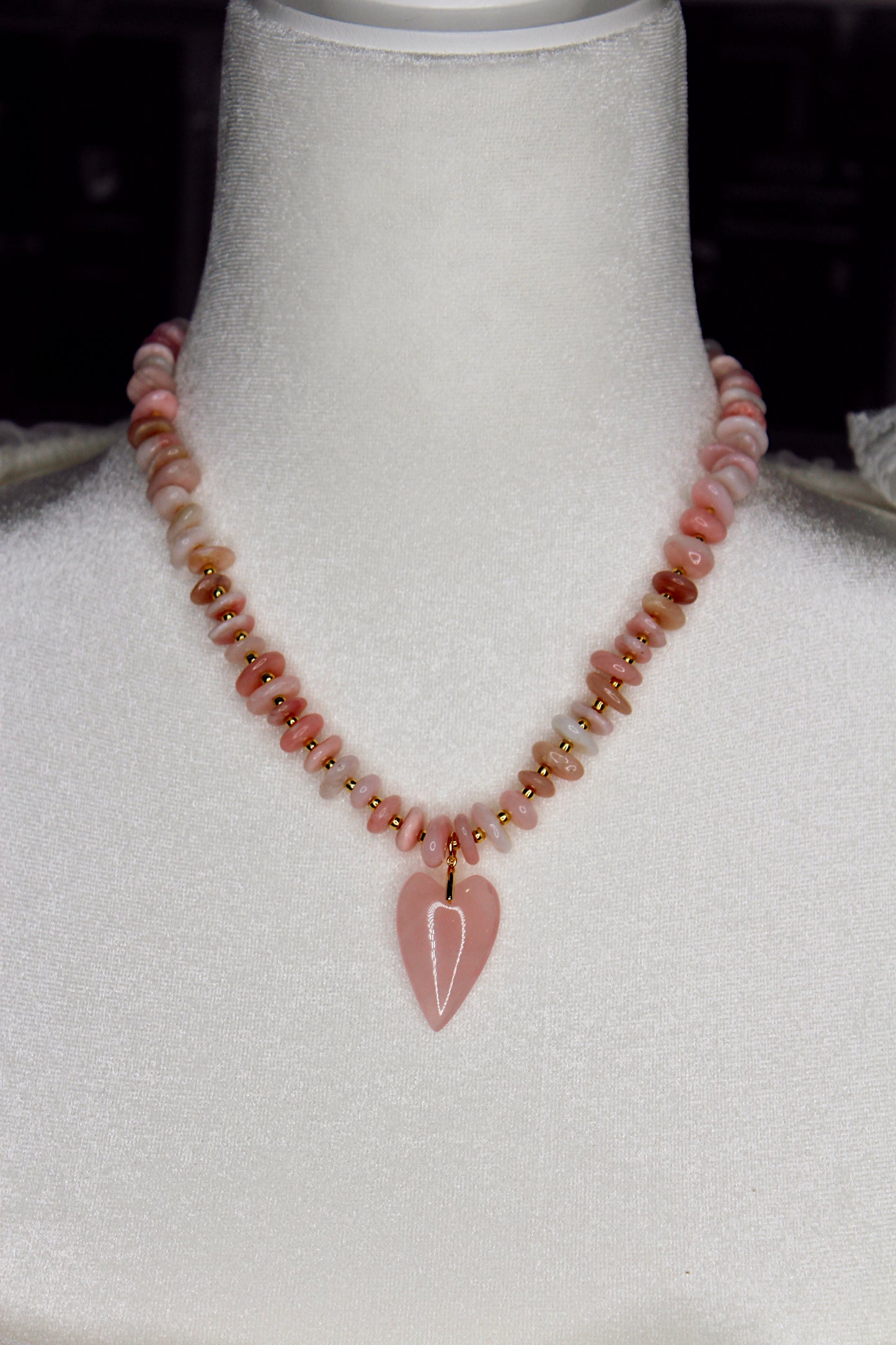 Hattie Pink Opal Heart Necklace