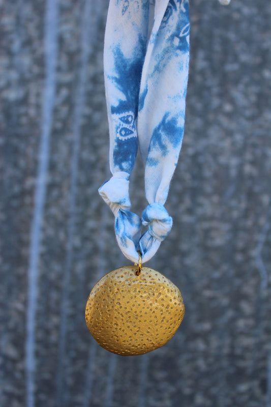 Light Blue/Gold Coin Bandana Necklace