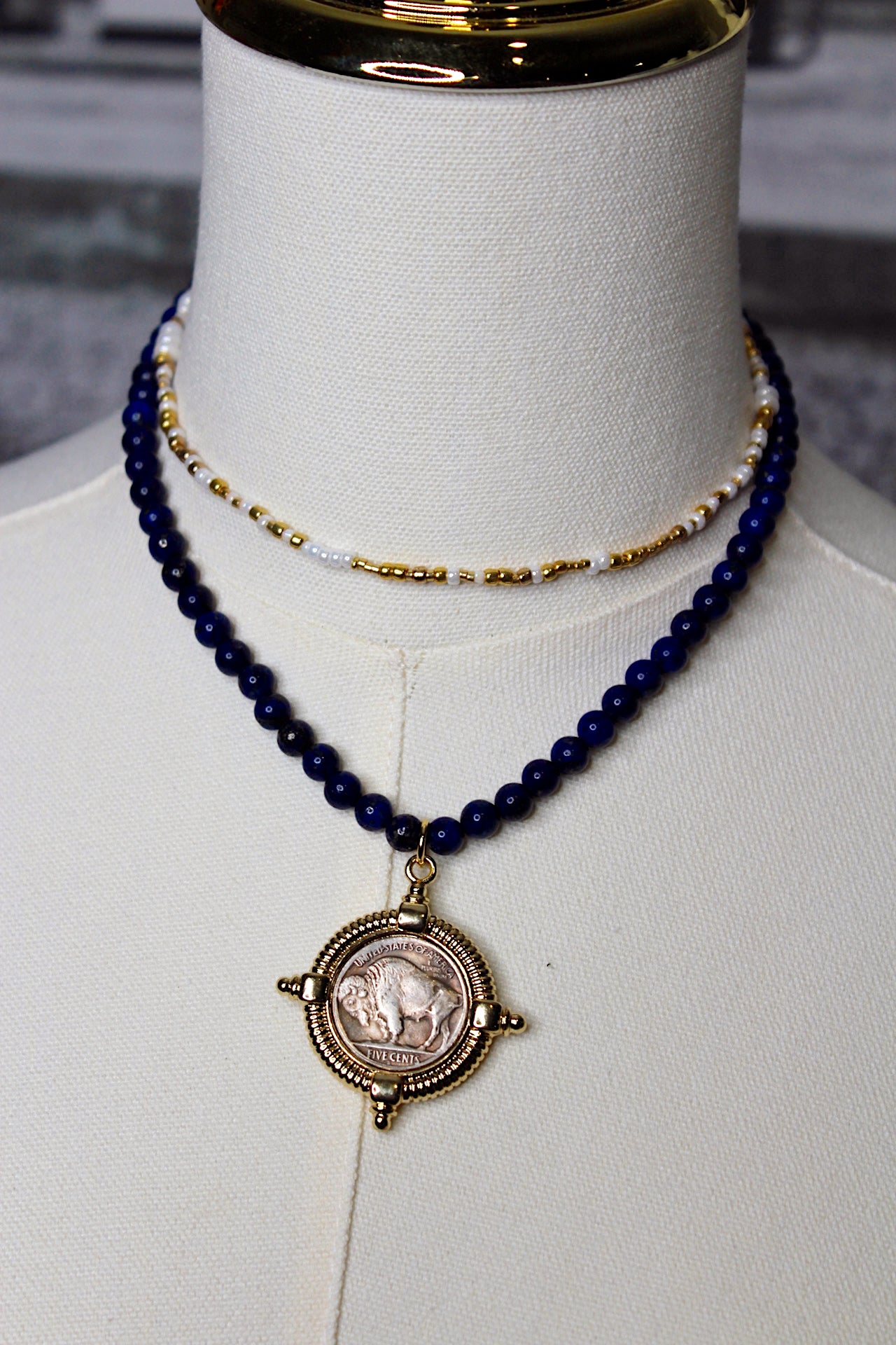 Buffalo Lapis Beaded Necklace