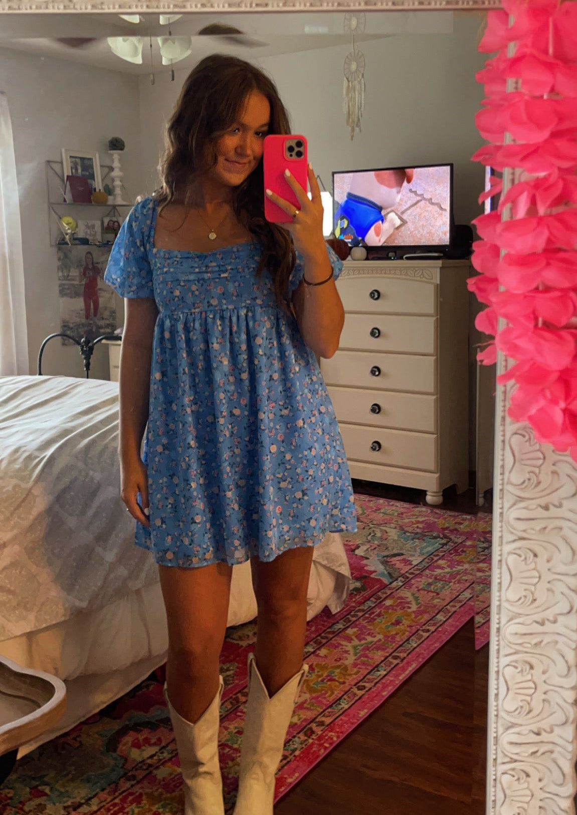 Blue Floral Baby Doll Dress
