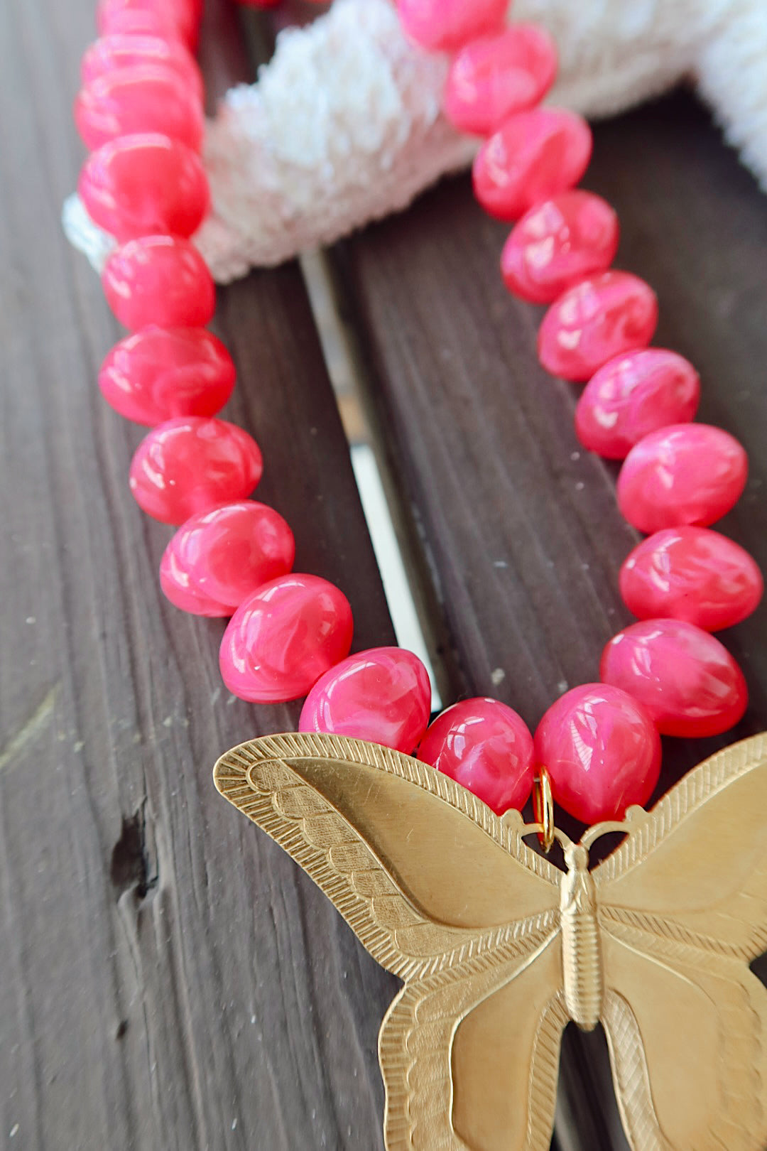 Posie Pink Butterfly Chunky Necklace
