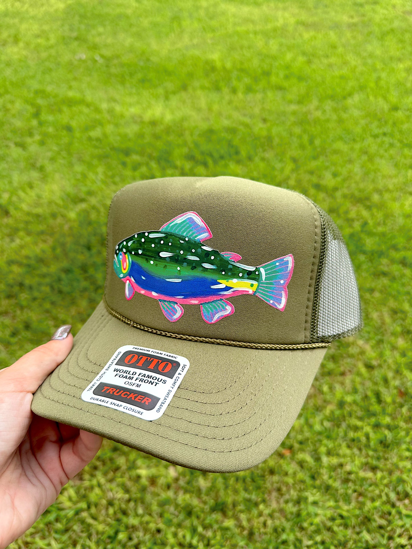 Madeline’s Olive Fish Tales Trucker Hat