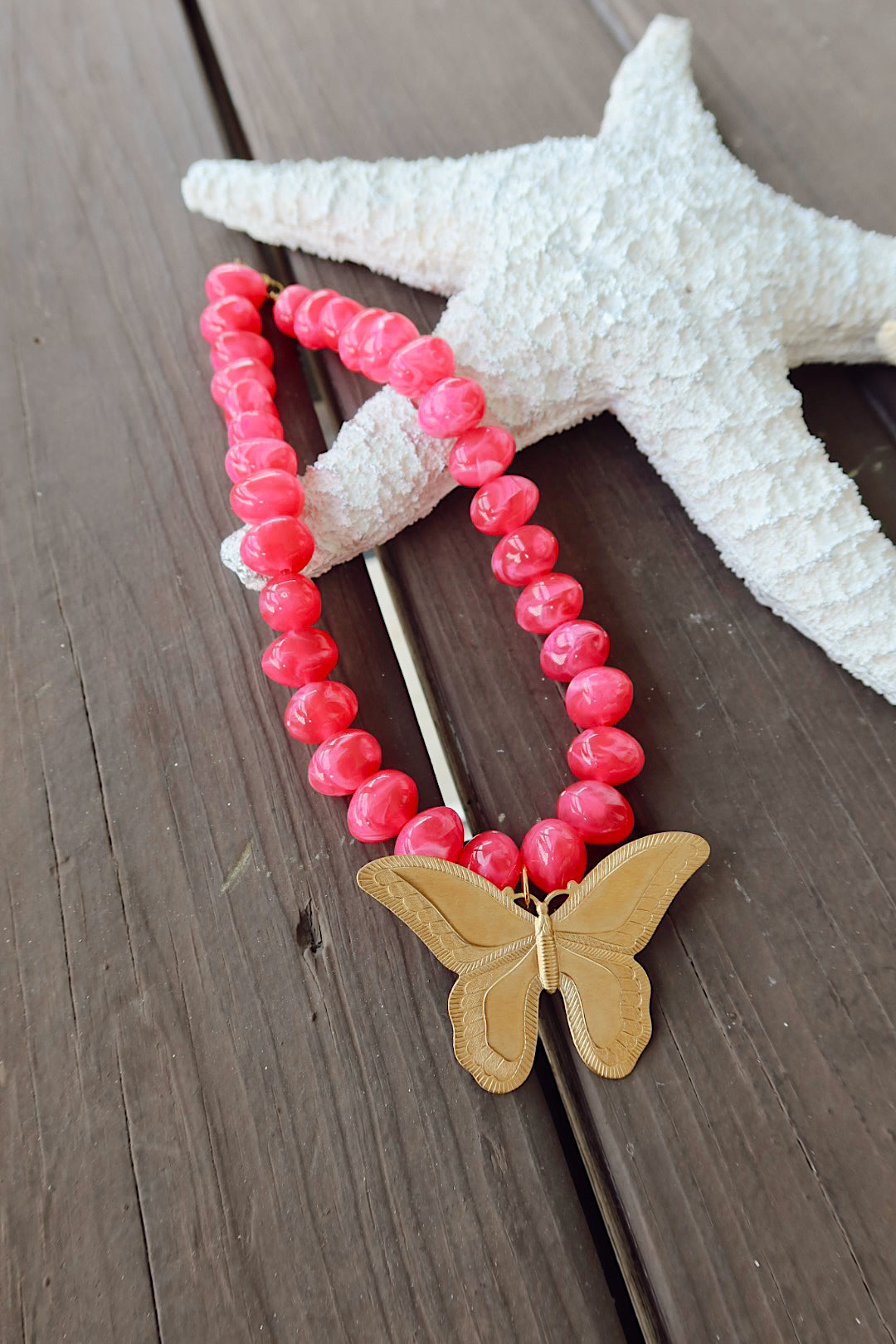 Posie Pink Butterfly Chunky Necklace