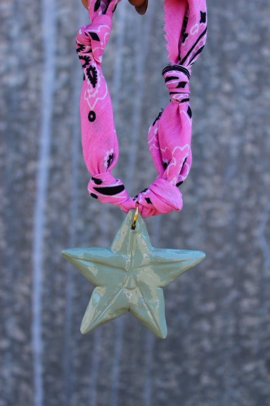 Pink/Seafoam Star Bandana Necklace