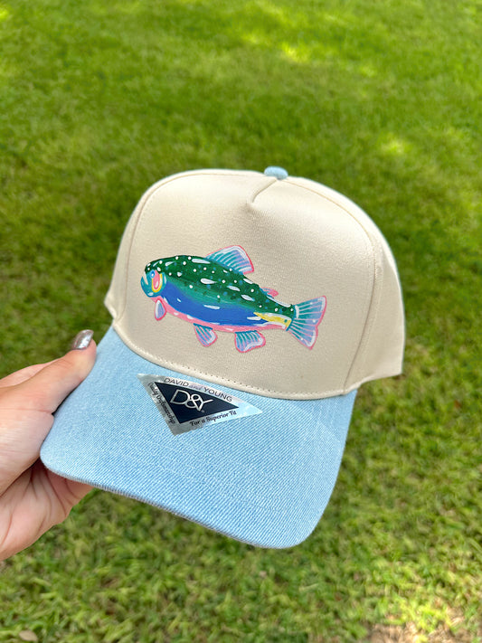 Fish Tales Denim Trucker Hat
