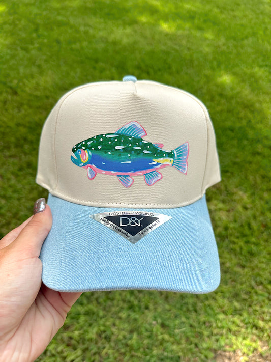 Fish Tales Denim Trucker Hat