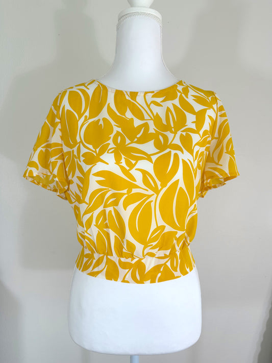 Yellow Cropped Tie Blouse
